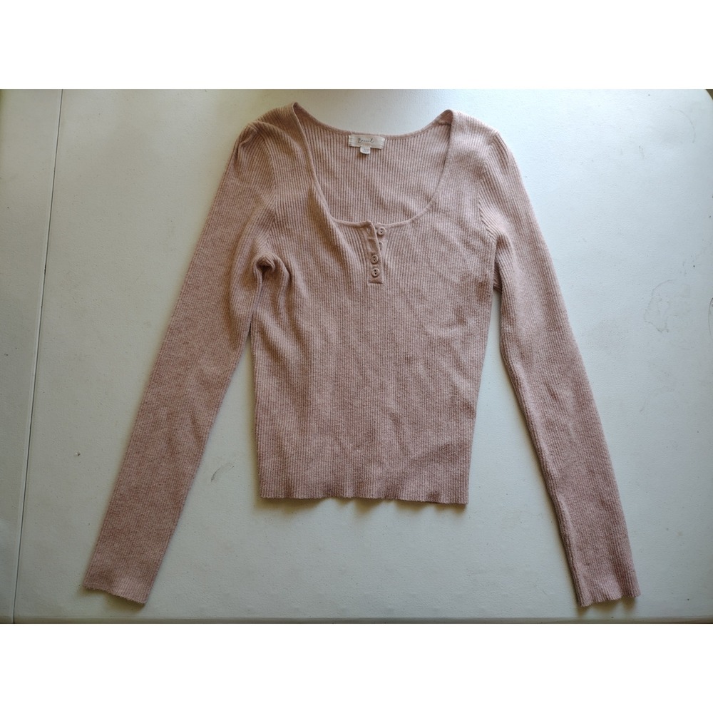 Bissel Womens Ribbed Henley Long Sleeve Top Mauve Pink Size L